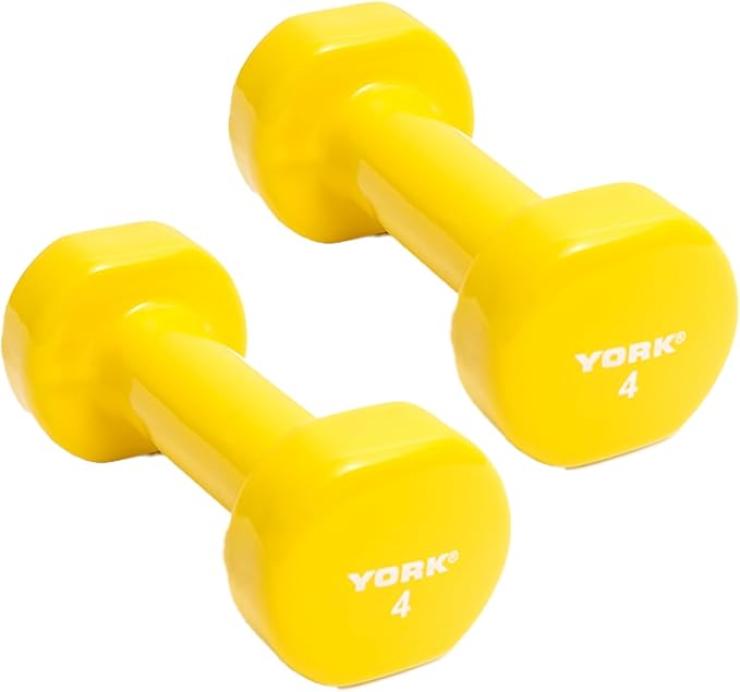 Barbell 4LB Vinyl Coated Fitbell Dumbbells (2-Pack) Yellow | Anti-Roll, Non-Slip