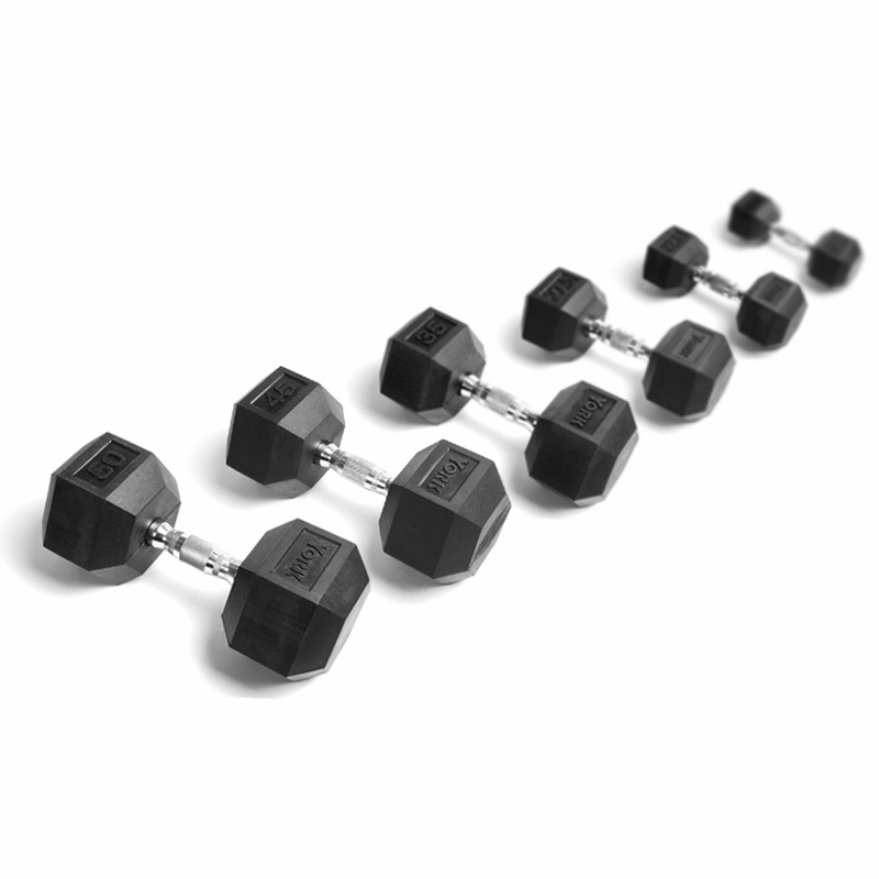 5 - 50LB Rubber Hex Dumbbell Set