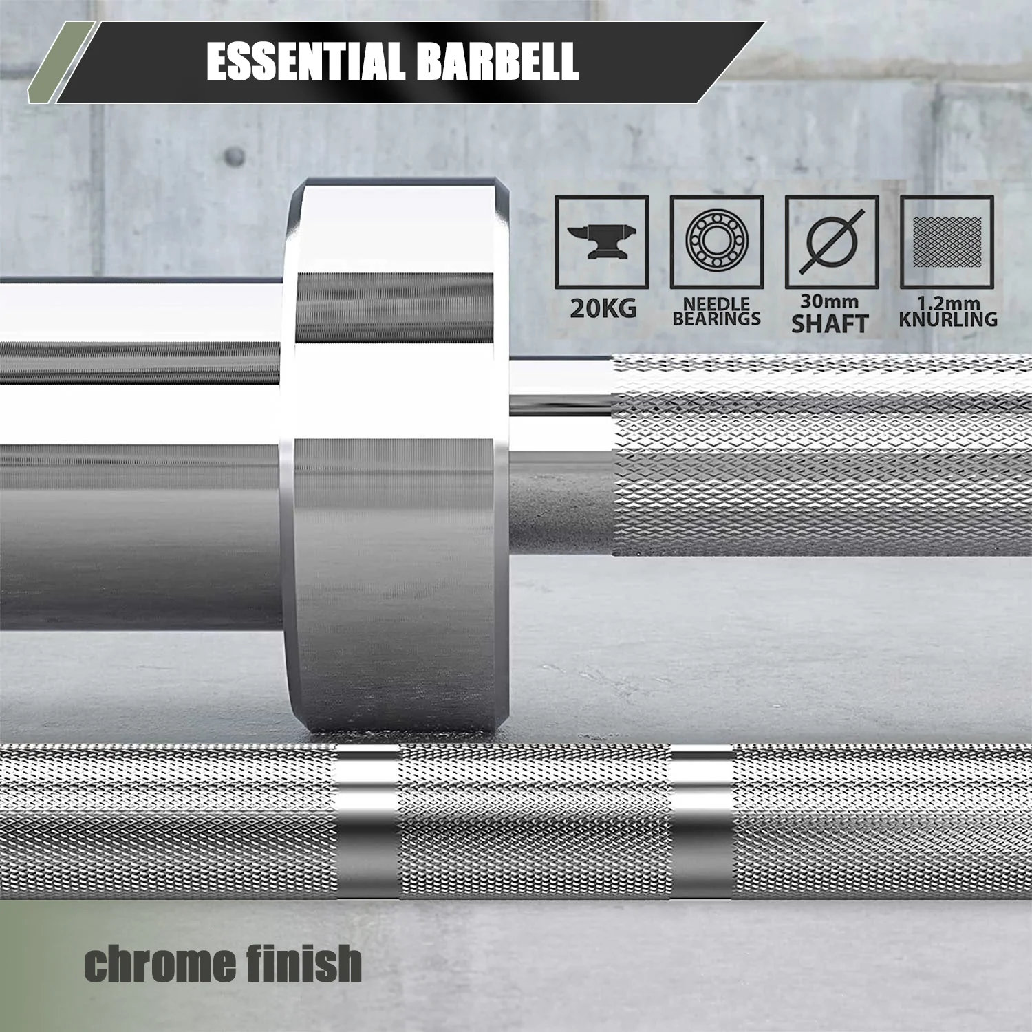 New Major Fitness 7ft 20kg 45LB Home Gym Barbell Silver Strength System