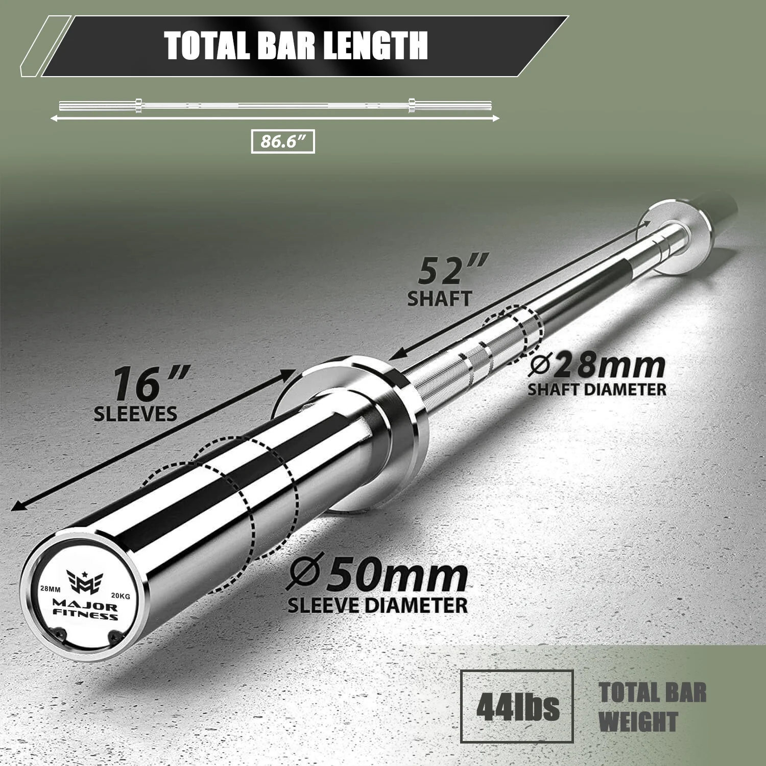 New Major Fitness 7ft 20kg 45LB Home Gym Barbell Silver Strength System