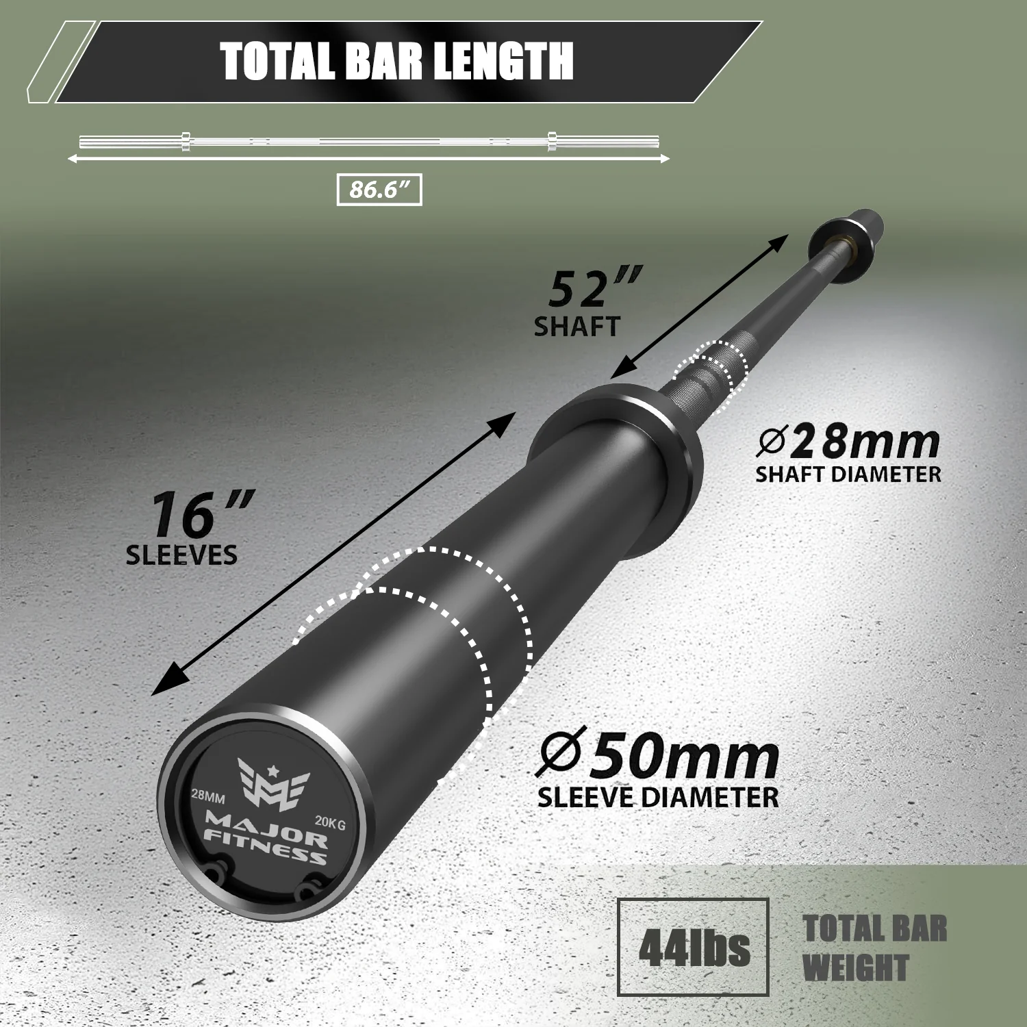 New Major Fitness 7ft 20kg 45LB Home Gym Barbell Black Strength System