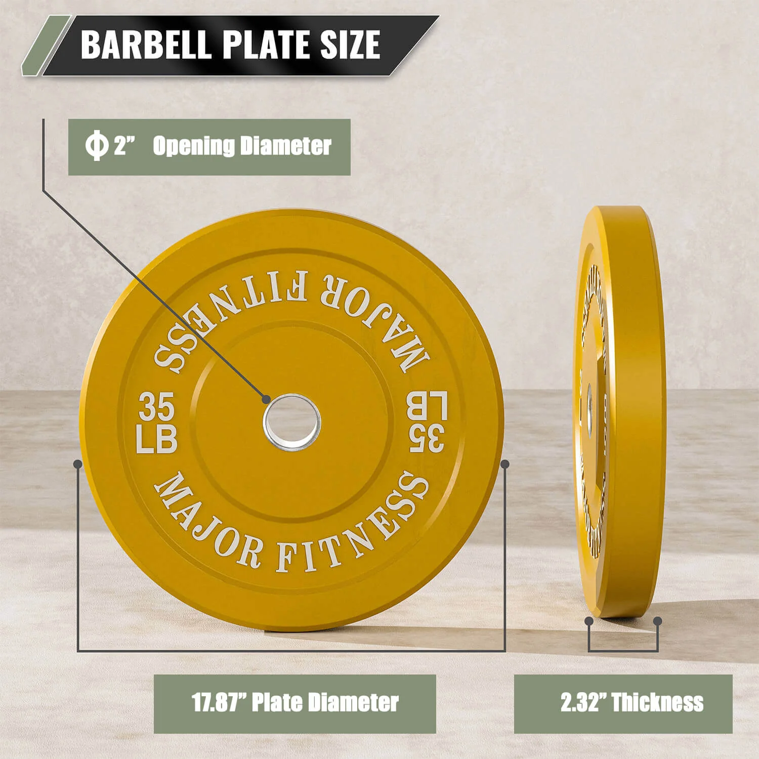 New Major Fitness Low Bounce Bumper Plates Olympic Weight Plates Set 35LB Pair (70 LB Total) Strength System