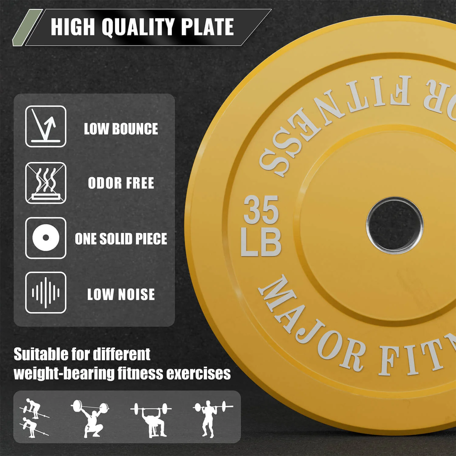 New Major Fitness Low Bounce Bumper Plates Olympic Weight Plates Set 35LB Pair (70 LB Total) Strength System