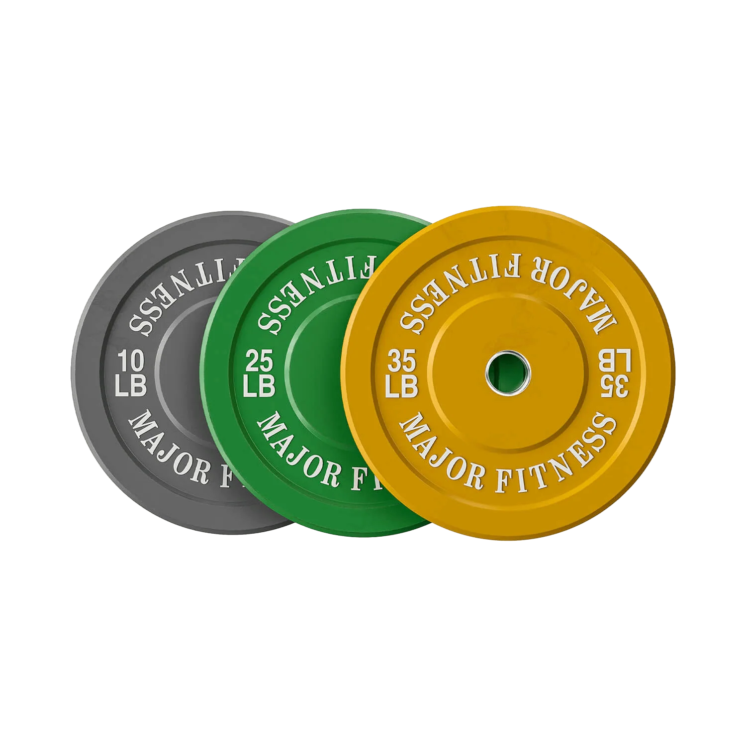 New Major Fitness Low Bounce Bumper Plates Olympic Weight Plates Set Plate Pairs 10 + 25 + 35 lb &ndash; Multicolor 140LB &ndash; 6 pcs Strength System
