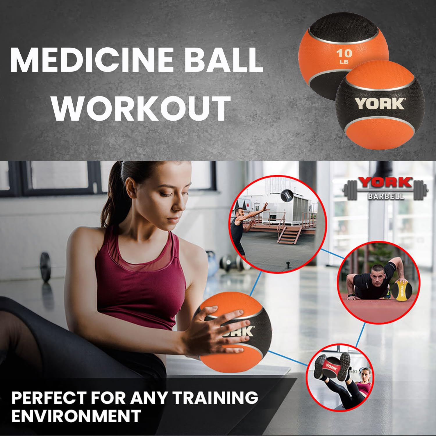New York 6 lb Two-Tone Medicine Ball | Pink Non-Slip Rubber, Dual Texture Grip York Freeweight