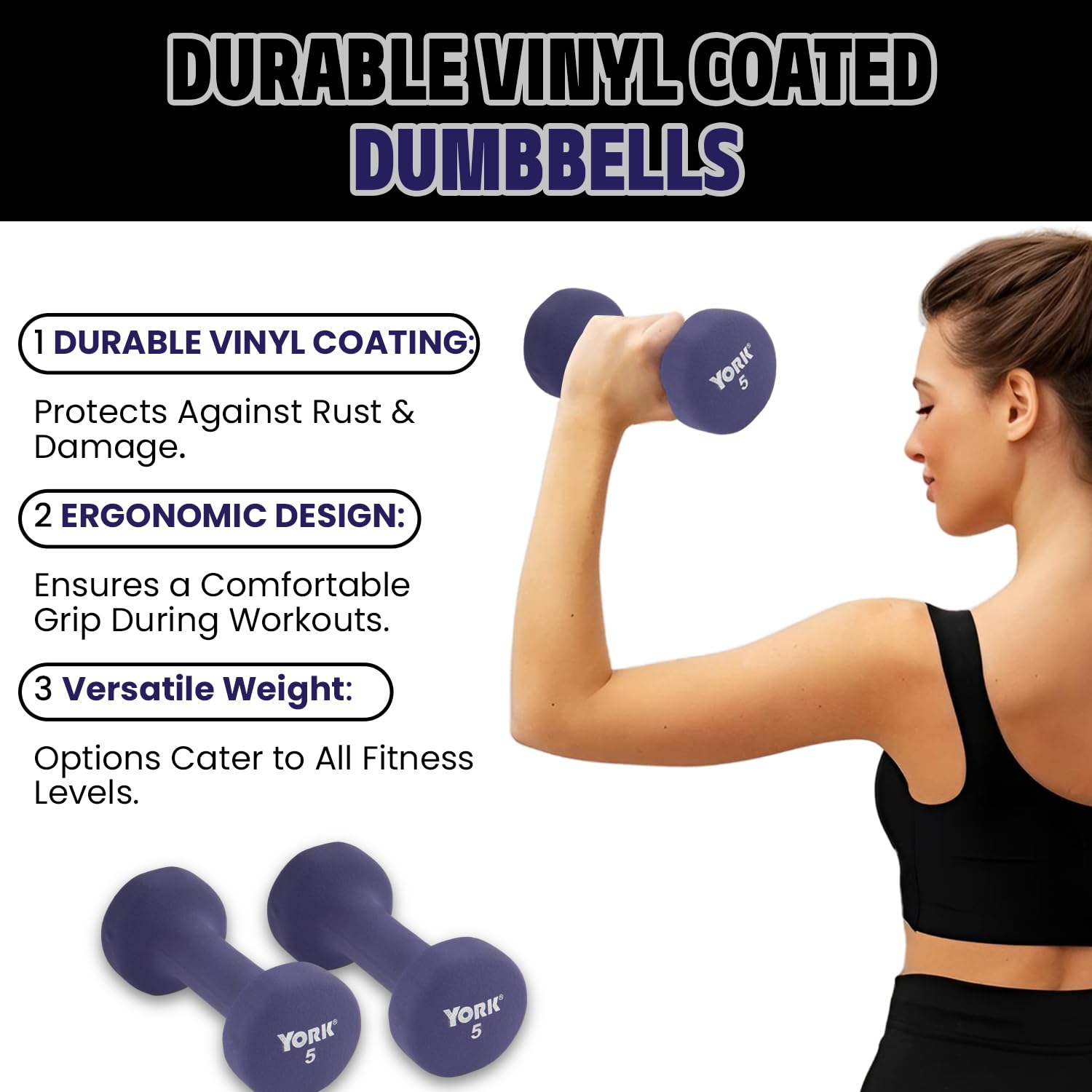 New York Barbell 5LB Neoprene Dumbbells (Pair), Anti-Slip Anti-Roll Fitbell Weights &ndash; Purple York Freeweight