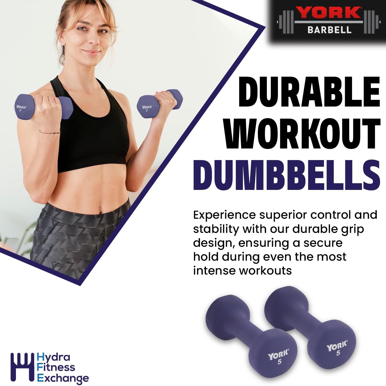 New York Barbell 5LB Neoprene Dumbbells (Pair), Anti-Slip Anti-Roll Fitbell Weights &ndash; Purple York Freeweight