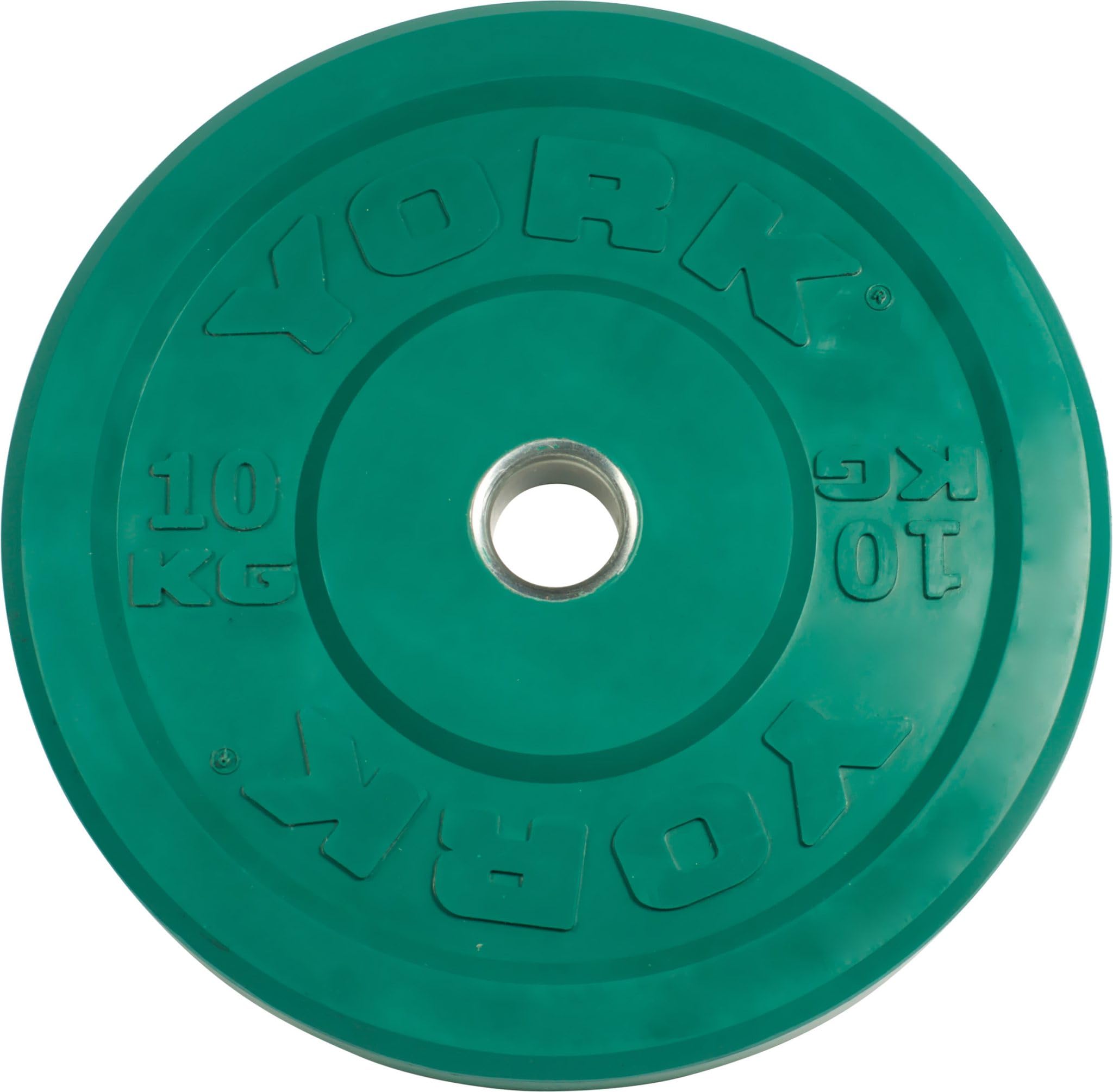 New York 10KG Green Bumper Plate &ndash; Color-Coded Rubber Olympic 2&rdquo; Sleeve York Freeweight
