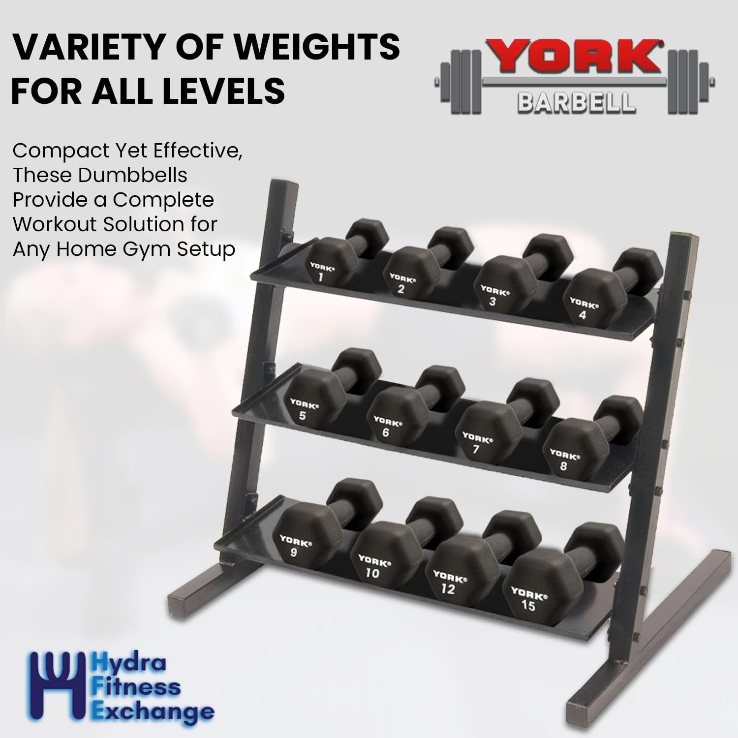 New York 2 lb Neoprene Hex Dumbbells (4-Pack) &ndash; Cast Ergo Handles York Freeweight