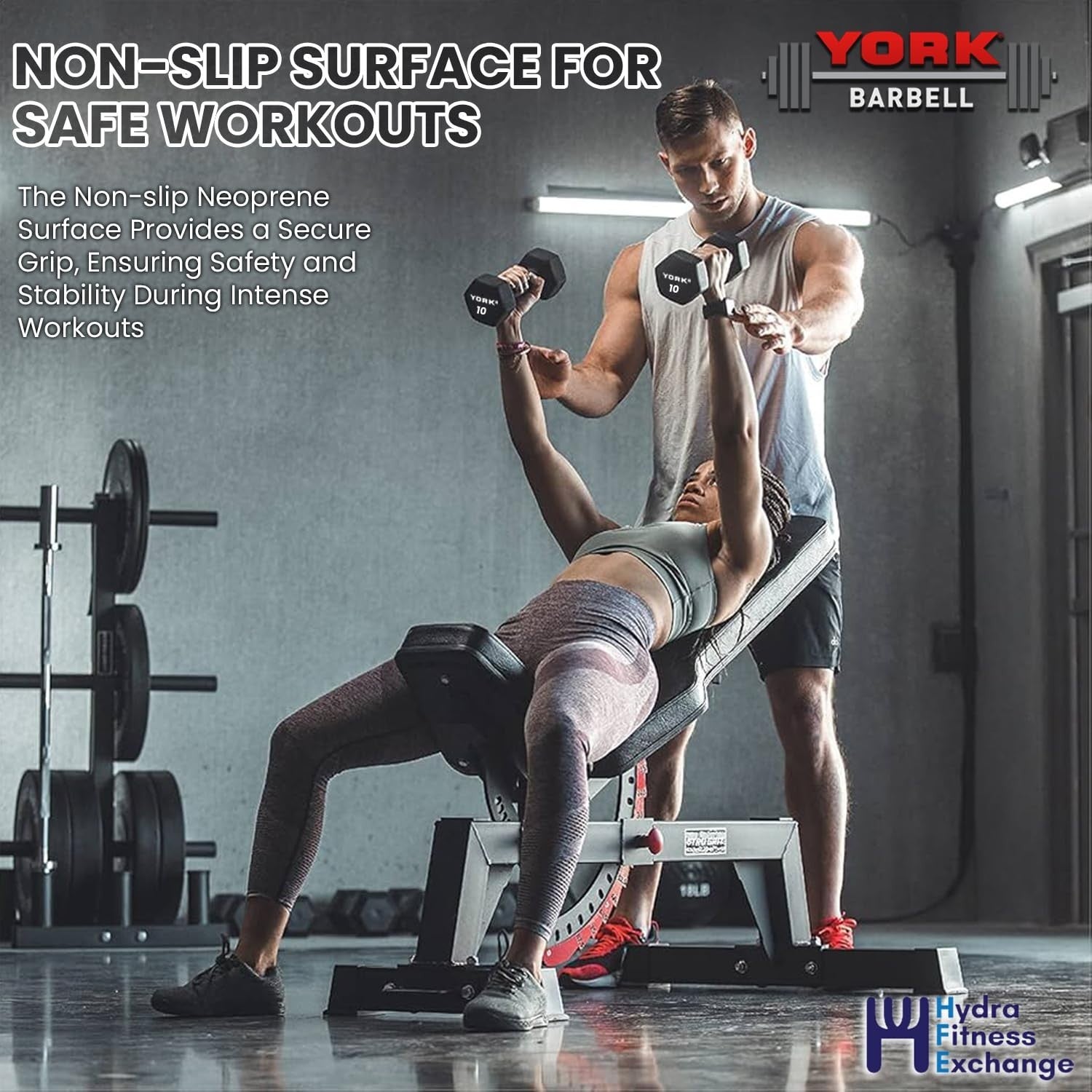 New York 10 lb Neoprene Hex Dumbbells (4-Pack) &ndash; Cast Ergo Handles York Freeweight