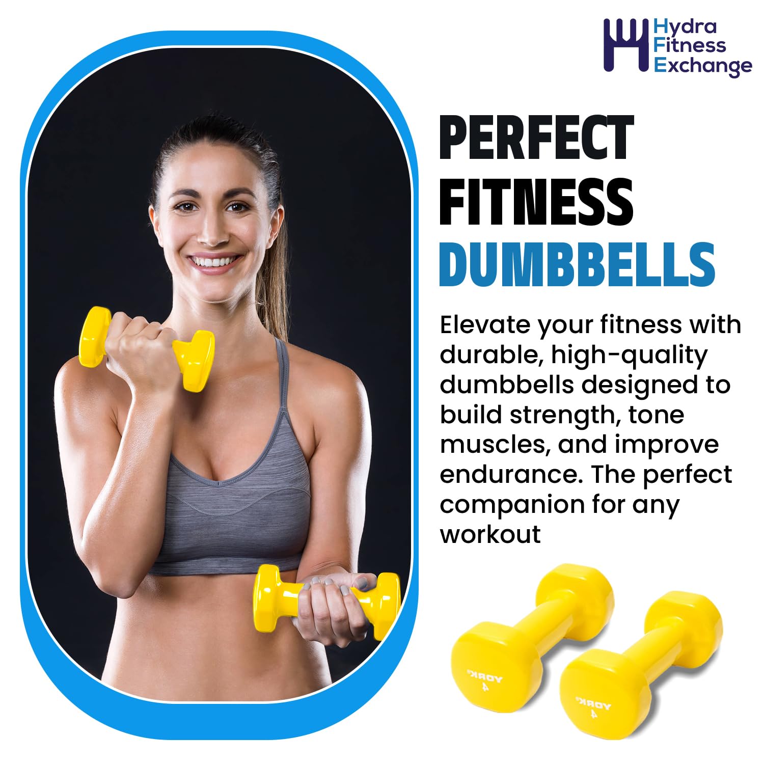New York Barbell 4lb Vinyl Coated Fitbell Dumbbell (Yellow) | Anti-Roll, Anti-Slip York Freeweight