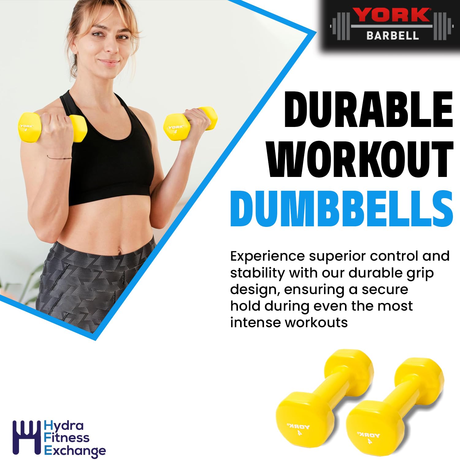 New York Barbell 4lb Vinyl Coated Fitbell Dumbbell (Yellow) | Anti-Roll, Anti-Slip York Freeweight