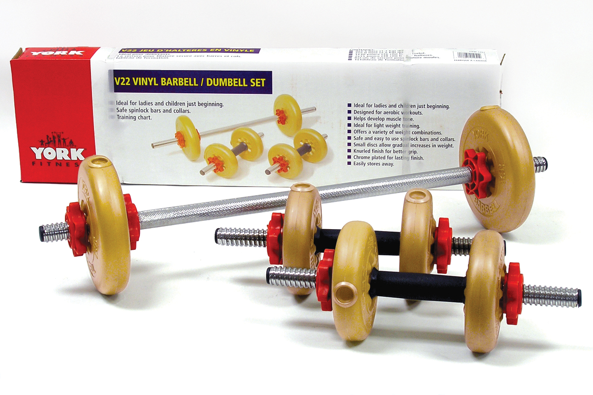 New York V22 Vinyl Barbell/Dumbbell Set &ndash; Adjustable Standard Weight Set York Freeweight