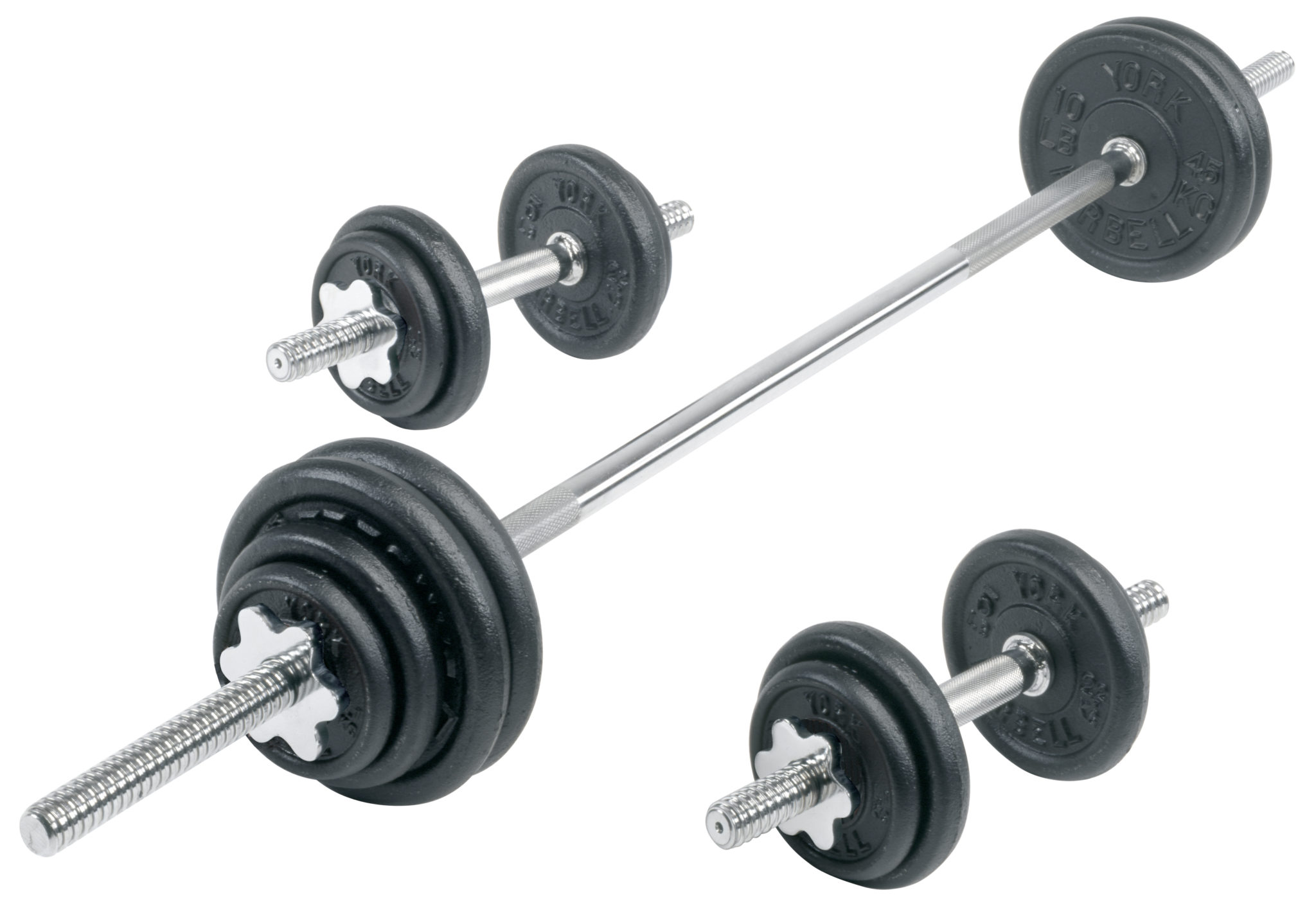 Contour Cast Iron Spinlock Dumbbell & Barbell Set &ndash; 110 lb Standard Weight Kit