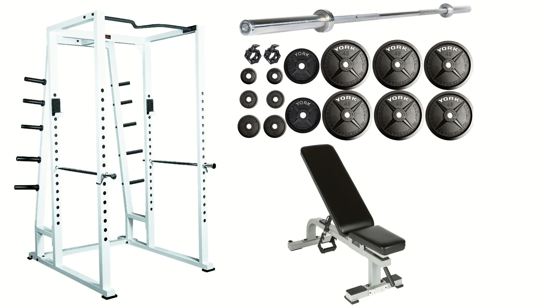 Gold Package Home Gym Set with Rack Bench and 400 lb Olympic Plates