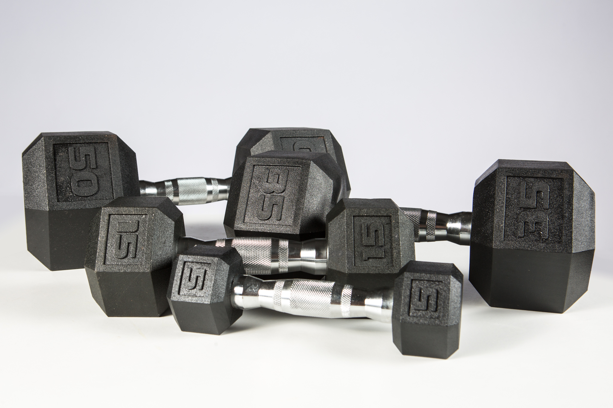 New York 5-50 lb PVC Hex Dumbbell Set w/ Chrome Ergo Handles York Freeweight