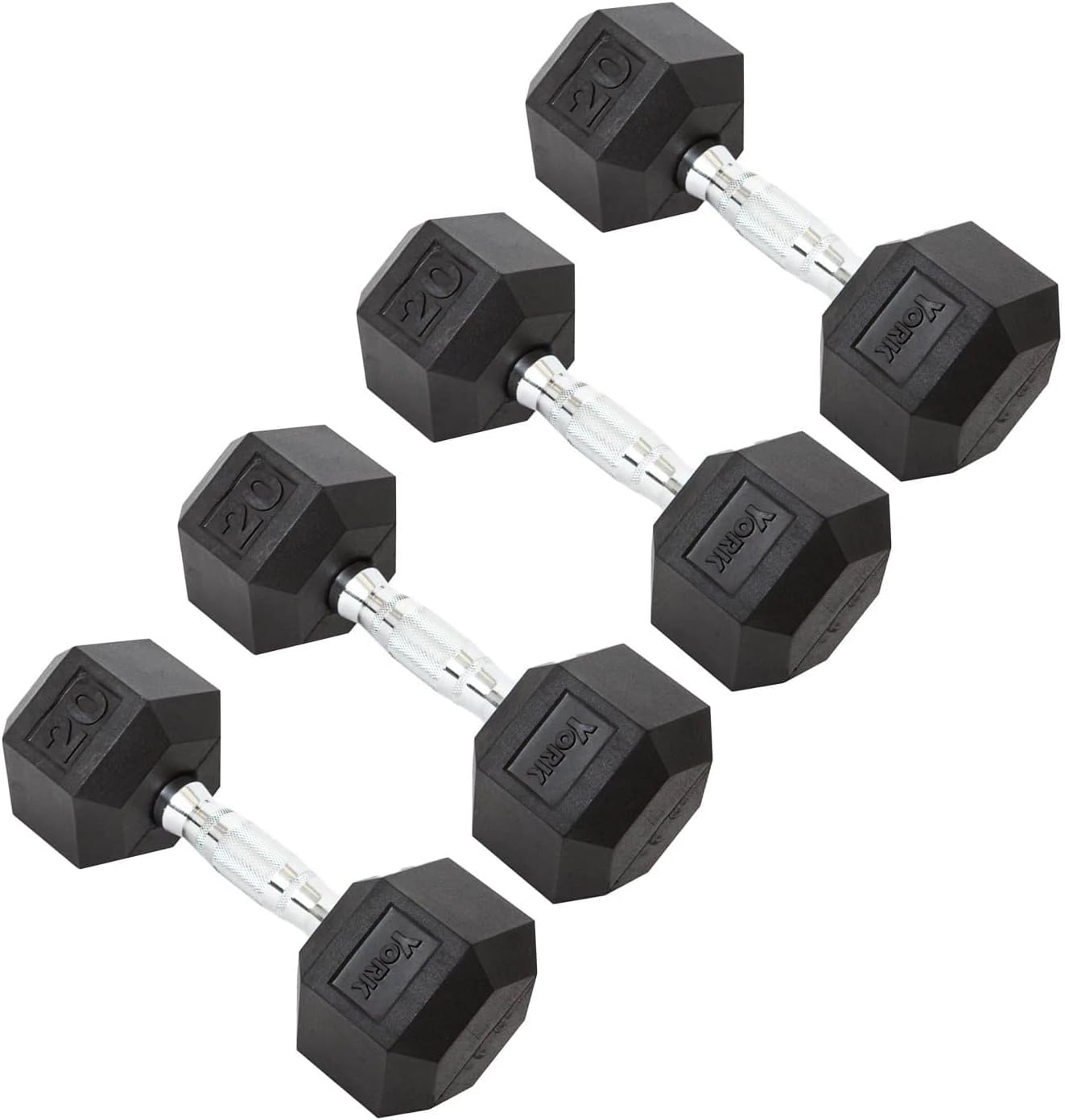 New York 15 lb Rubber Hex Dumbbell Set Pack of 4 York Freeweight